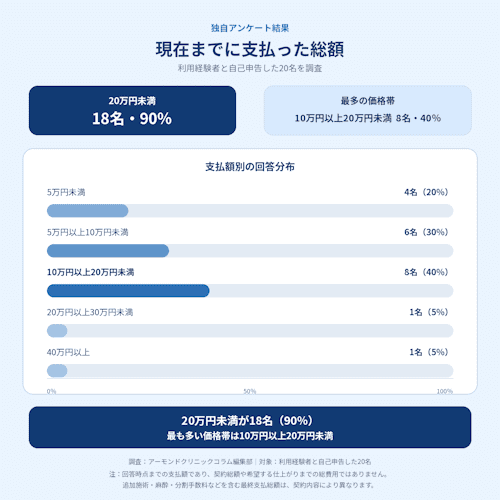 レジーナクリニックオムの独自アンケート20名の現在までの支払総額