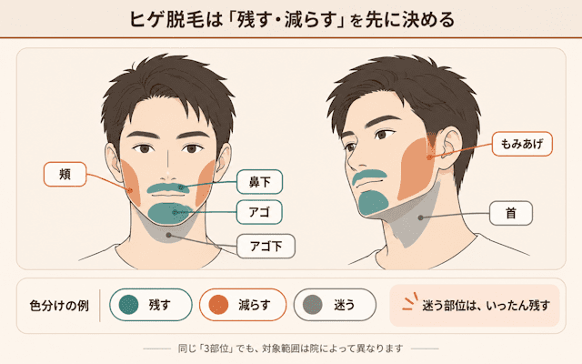 ヒゲ脱毛の残す・減らすマップ