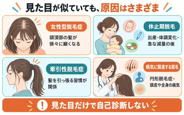 分け目の薄毛、原因はさまざま 図解