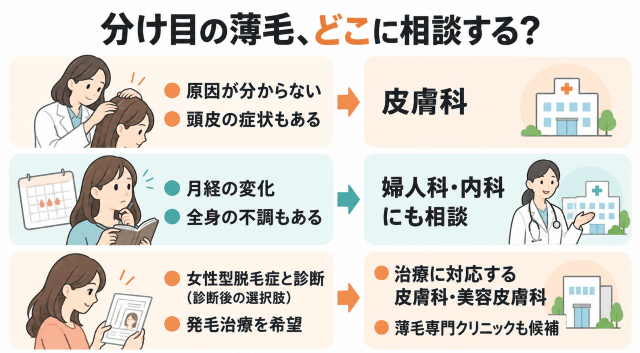 分け目の薄毛、相談先 図解