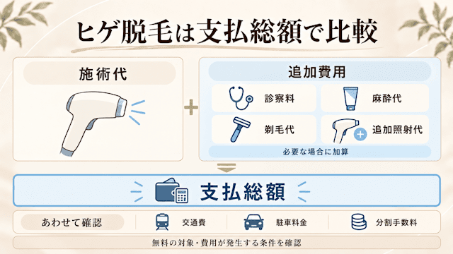 富山県のヒゲ脱毛で後悔しないクリニック選びのポイント,麻酔代含む総額